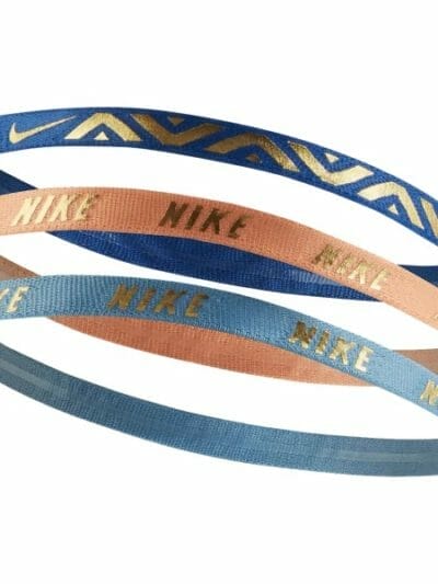 Fitness Mania - Nike Youth Printed Metallic Hairbands - Assorted 3 Pack - Gold/Blue Chill/Sig Blue/Orange