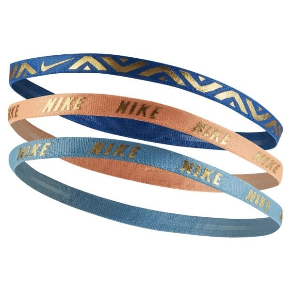 Fitness Mania - Nike Youth Printed Metallic Hairbands - Assorted 3 Pack - Gold/Blue Chill/Sig Blue/Orange