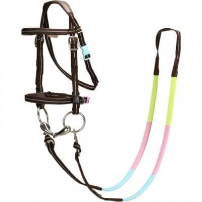 Fitness Mania - Initiation Horse Riding Pony Bridle + Reins - Brown/Sky Blue
