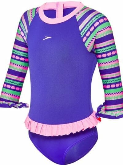 Fitness Mania - Speedo Flounce Toddler Girls Sun Swimsuit - Fun Stripe/Bambola