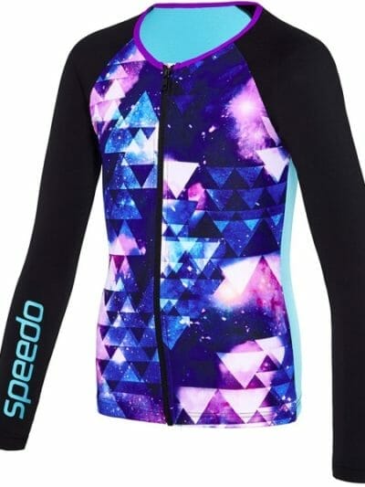 Fitness Mania - Speedo Star Light Zip Up Kids Girls Long Sleeve Rashie - Multi