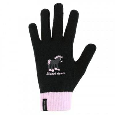 Fitness Mania - Kids' Knitted Horse Riding Gloves - Black/Pink