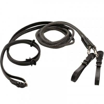 Fitness Mania - Romeo Horse Riding Leather and Rope Running Reins - Black