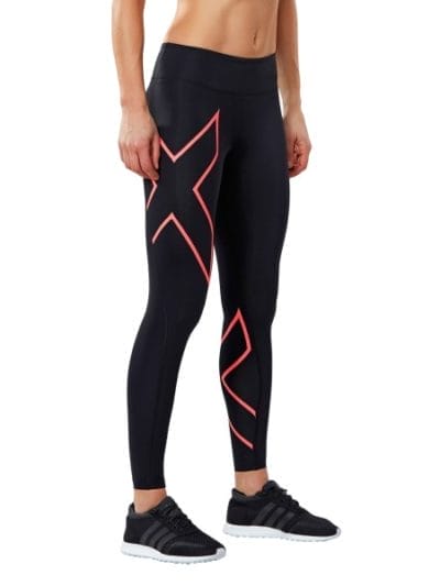 Fitness Mania - 2XU Mid-Rise Womens Full Length Compression Tights - Black/Fiery Coral