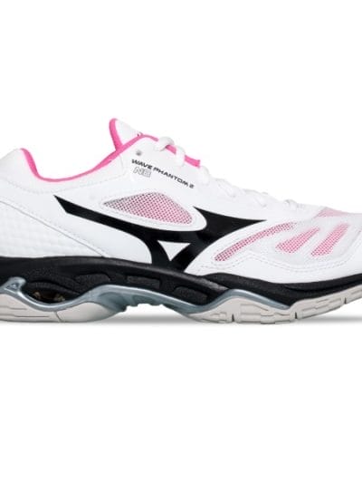 Fitness Mania - Mizuno Wave Phantom 2 - Womens Netball Shoes - White/Black/Pink Glow + Free Netball