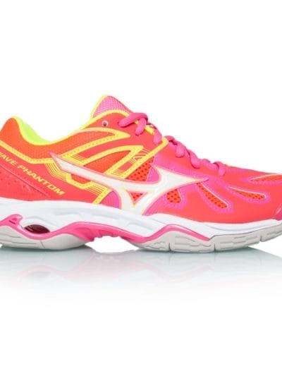 Fitness Mania - Mizuno Wave Phantom Netball - Womens Netball Shoes - Flash Coral/White/Pink + Free Netball