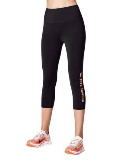 Fitness Mania - Running Bare What WOTS Womens 7/8 Training Tights - Black/Peach Perfect