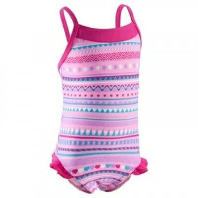 Fitness Mania - One-piece baby girl swimsuit with thin straps and ruffle detail