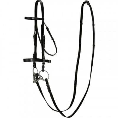 Fitness Mania - Schooling Horse and Pony Riding Bridle + Reins - Black Leather