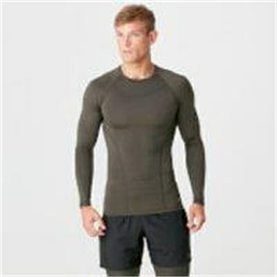 Fitness Mania - Charge Compression Long Sleeve Top - Dark Khaki - XL - Dark Khaki