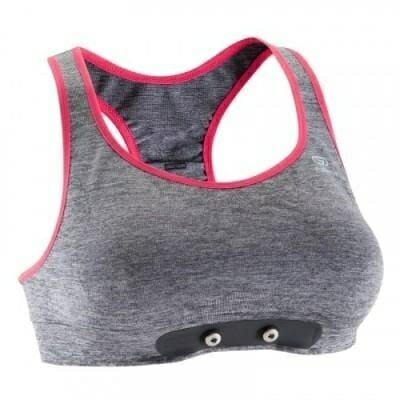 Fitness Mania - Women's Running Crop Top with Heart Rate Monitor - Grey/Pink