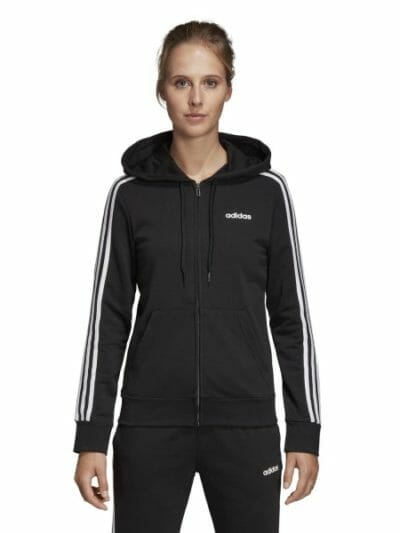 Fitness Mania - Adidas Essentials 3-Stripe Zip Womens Casual Hoodie - Black/White