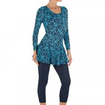 Fitness Mania - Audrey Women's Sleeves Legs Map Swimsuit With Long Sleeves - Blue