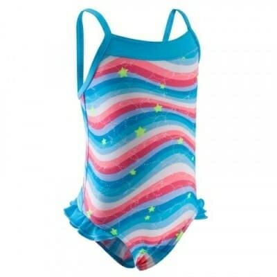 Fitness Mania - One-piece baby girl swimsuit with thin straps and ruffle detail - ALL BOW blue