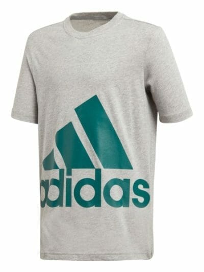 Fitness Mania - Adidas Essentials Big Logo Kids Boys T-Shirt - Medium Grey Heather/Noble Green