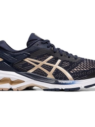 Fitness Mania - Asics Gel Kayano 26 - Womens Running Shoes + Free Lightfeet Socks - Midnight/Frosted Almond
