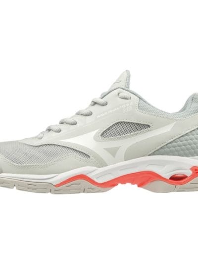 Fitness Mania - Mizuno Wave Phantom 2 - Womens Netball Shoes - Glacier Grey/White/Fiery Coral