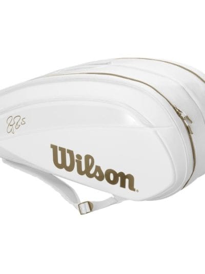 Fitness Mania - Wilson Federer DNA 12 Pack Tennis Racquet Bag - White/Gold