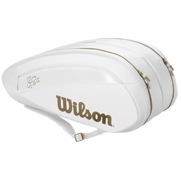 Fitness Mania - Wilson Federer DNA 12 Pack Tennis Racquet Bag - White/Gold