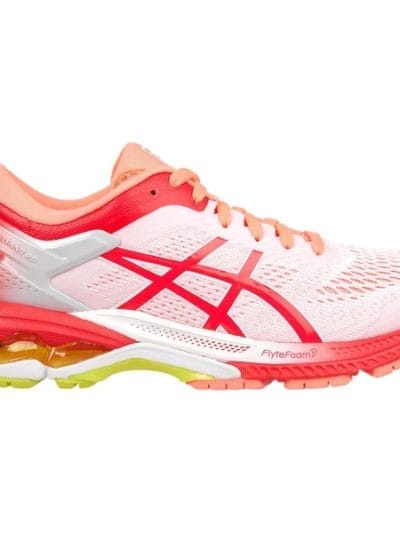 Fitness Mania - Asics Gel Kayano 26 Kai - Womens Running Shoes + Free Lightfeet Socks - White/Laser Pink