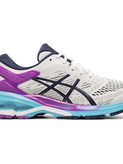 Fitness Mania - Asics Gel Kayano 26 - Womens Running Shoes + Free Lightfeet Socks - White/Peacoat