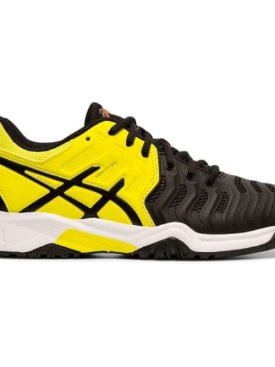 Fitness Mania - Asics Gel Resolution 7 GS - Kids Boys Tennis Shoes - Black/Sour Yuzu