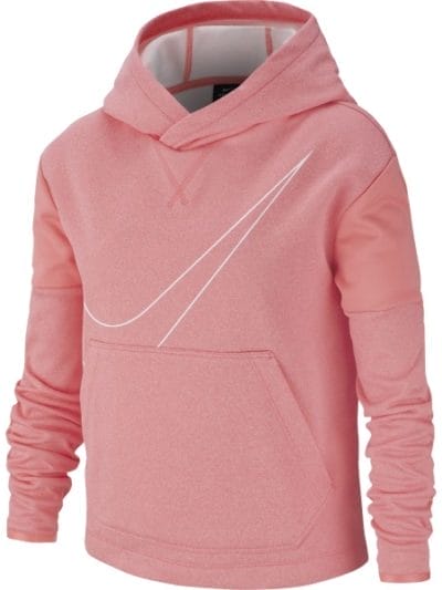 Fitness Mania - Nike Therma Graphic Pullover Kids Girls Training Hoodie - Pink Gaze/Heather/White