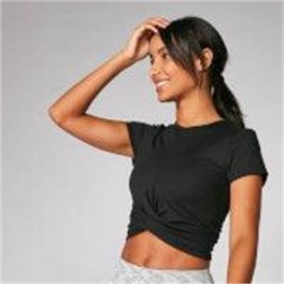 Fitness Mania - Power Short Sleeve Crop Top - Black  - XS