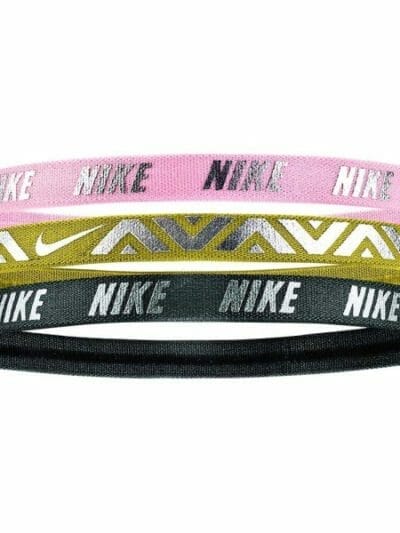 Fitness Mania - Nike Printed Metallic Sports Headbands - Assorted 3 Pack - Storm Pink/Dark Citron/Gridiron Silver