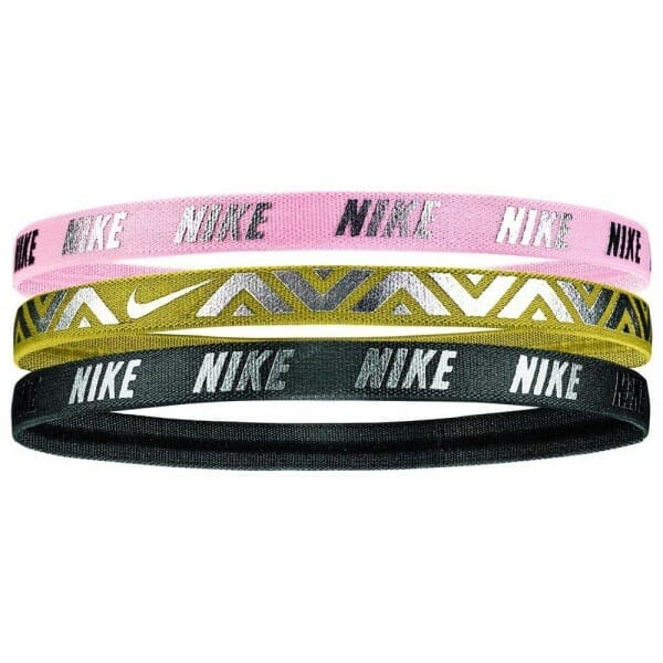 Fitness Mania - Nike Printed Metallic Sports Headbands - Assorted 3 Pack - Storm Pink/Dark Citron/Gridiron Silver