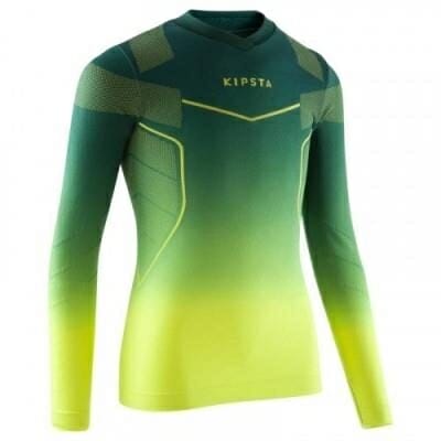 Fitness Mania - Kids' Base Layer Top Keepdry 500 - Green and Yellow