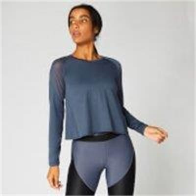 Fitness Mania - Metallic Long Sleeve Top — Navy - XS