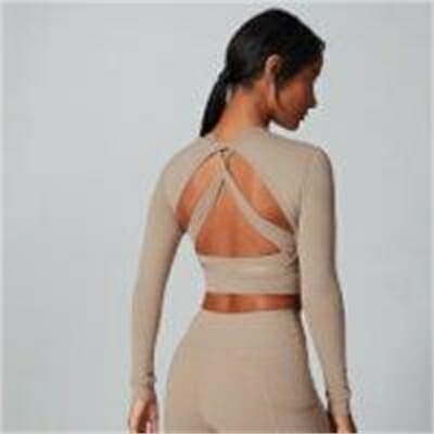 Fitness Mania - Power Open Back Crop Top - Sesame - XS