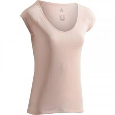 Fitness Mania - 500 Women's Slim-Fit Short Sleeved Gym & Pilates T-Shirt - Desert Rose Pink