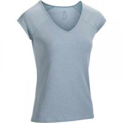 Fitness Mania - 500 Women's Slim-Fit Short-Sleeved Gym & Pilates T-Shirt - Light Blue