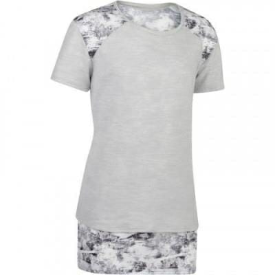 Fitness Mania - 520 Girls' Short-Sleeved Gym T-Shirt - Grey/White
