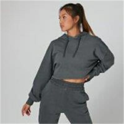 Fitness Mania - Acid Wash Cropped Hoodie - Carbon - L