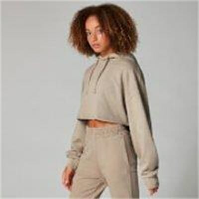 Fitness Mania - Acid Wash Cropped Hoodie - Sesame - M