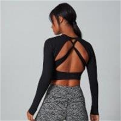 Fitness Mania - Power Open Back Crop Top - Black - XS