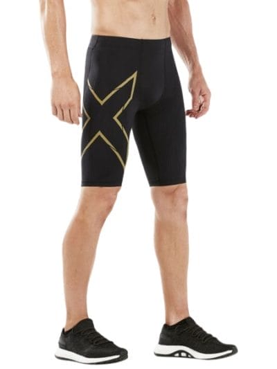 Fitness Mania - 2XU MCS Run Mens Compression Shorts With Back Storage - Black/Gold Reflective