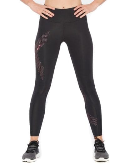 Fitness Mania - 2XU Mid-Rise Womens Full Length Compression Tights - Black/Dotted Pink Lift