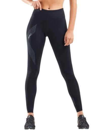 Fitness Mania - 2XU Mid-Rise Womens Full Length Compression Tights - Black/Dotted Swift Blue