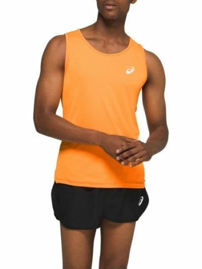 Fitness Mania - Asics Silver Mens Running Tank Top - Orange Pop