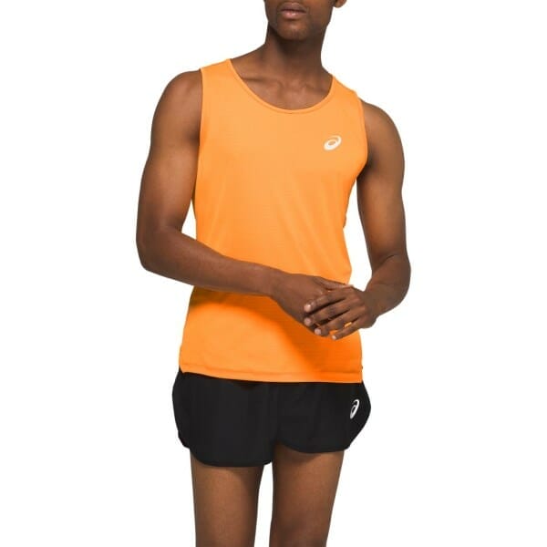 Fitness Mania - Asics Silver Mens Running Tank Top - Orange Pop