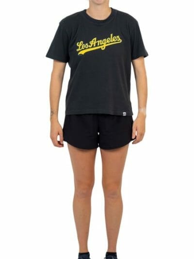 Fitness Mania - Majestic Athletic Los Angeles Dodgers OD Wordmark Boxy Womens Baseball T-Shirt - Raven
