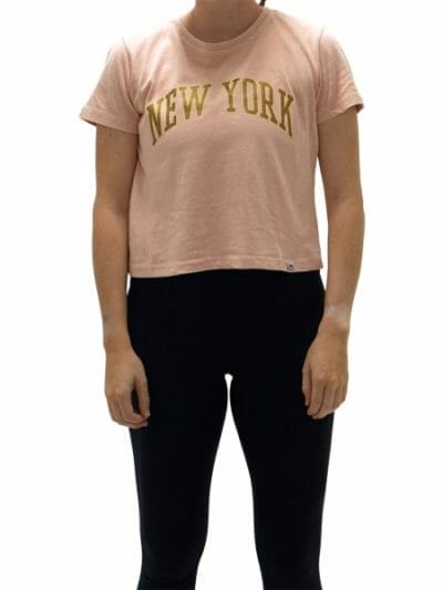 Fitness Mania - Majestic Athletic New York Yankees Archy Womens Baseball Crop T-Shirt - Apricot