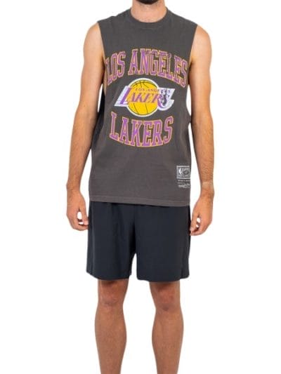 Fitness Mania - Mitchell & Ness Los Angeles Lakers Vintage Crest Logo Mens Basketball Muscle Tank - Faded Black
