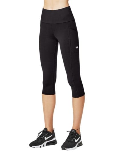 Fitness Mania - Running Bare Power Moves Ab Waisted Supplex Womens 3/4 Training Tights - Black