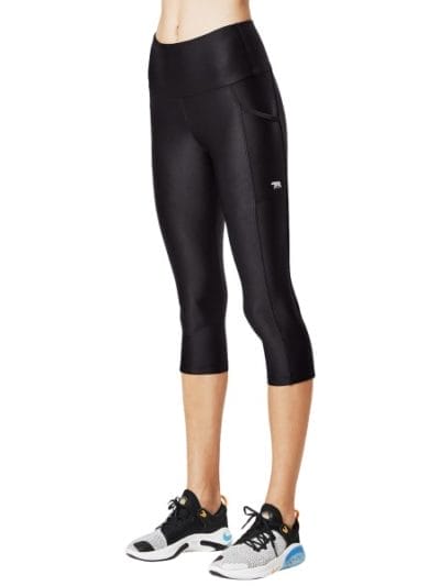 Fitness Mania - Running Bare Power Moves Ab Waisted Vixen Womens 3/4 Training Tights - Black