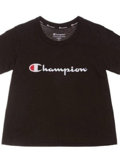 Fitness Mania - Champion Script Kids Girls Crop T-Shirt - Black